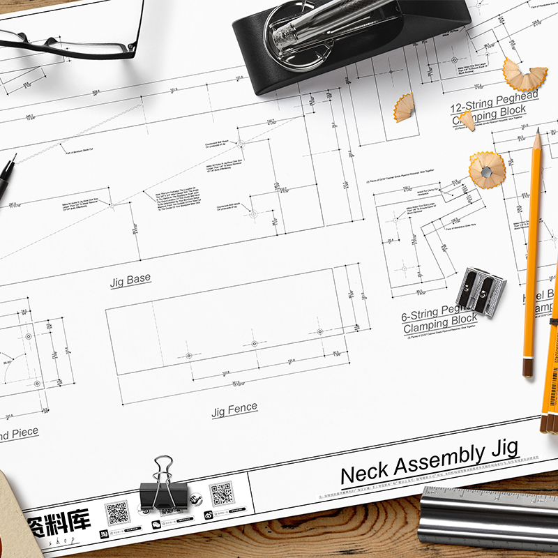 吉他琴头琴颈组装粘固模具图纸琴头琴颈制作夹具制琴工具吉他制作 - 图0