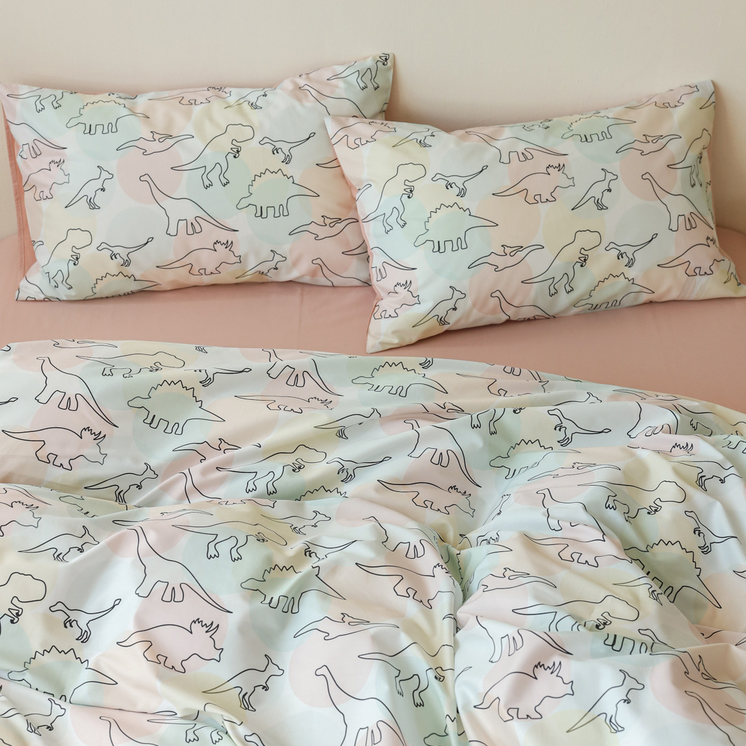 小井家 粉色恐龙四件套纯棉床单全棉被套枕套床笠床上用品三件套 - 图2