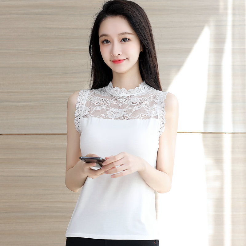 中高领打底衫女夏秋新款女装莫代尔镂空蕾丝无袖吊带背心内搭上衣,淘宝优惠券,粉丝福利购,淘宝优惠卷