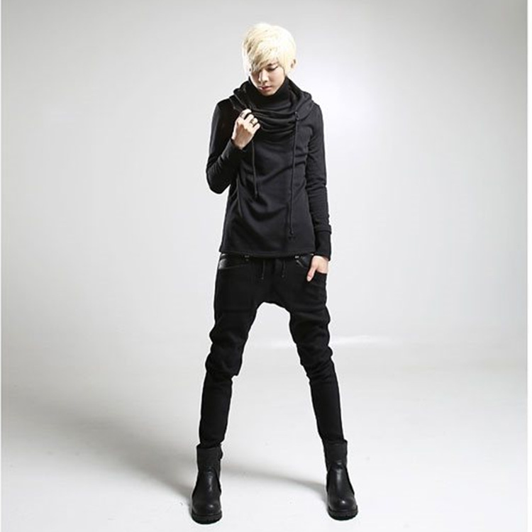 主流潮男打底衫韩版时尚个性修身演出服长袖假两件连帽T恤加大码 - 图0