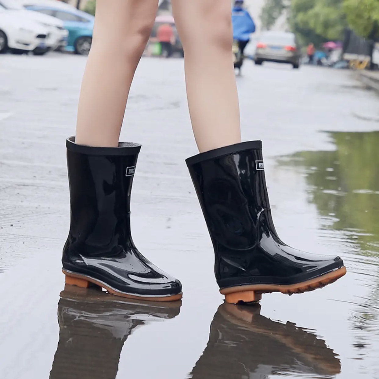 回力雨靴女士水鞋雨鞋防滑中筒时尚胶鞋女防水鞋高筒水靴女式套鞋 - 图1