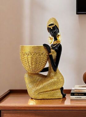 欧洲黑人雕塑收纳客厅创意家居书架软装饰品摆件玄关工艺品树脂