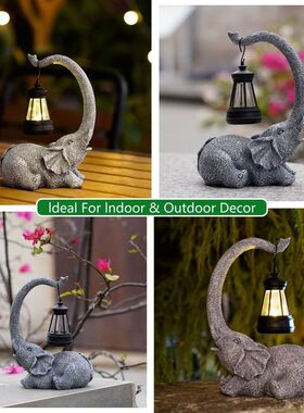 亚马逊热销花园小象提灯太阳能户外庭院装饰品树脂摆件工艺品