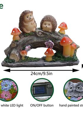 新款跨境小动物蘑菇树脂工艺品LED太阳能灯装饰摆件工厂直销批发