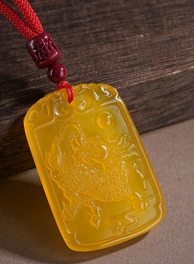 正品黄玛瑙麒麟吊坠男女项链