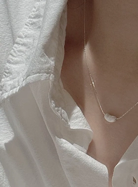 S925纯银韩版小众设计感拉丝豆豆项链韩式风简约基础款锁骨链