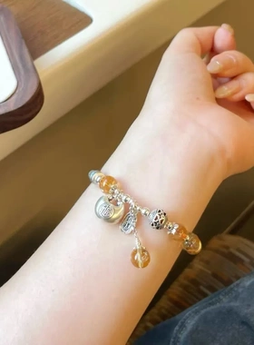 S925纯银黄水晶胖福弯管手链轻奢招财纳福纳福转运手串精致气质感