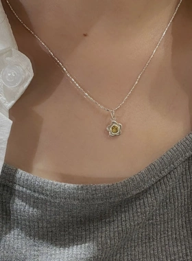 赛伊娜S925纯银韩版小众金撞银笑脸太阳花项链韩国风简约首饰