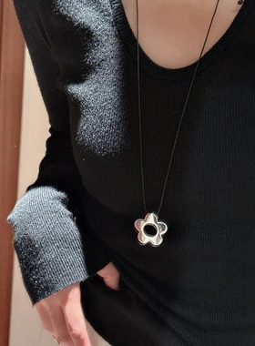 925纯银韩版小众设计感重工镂空小花项链复古简约INS博主款毛衣链