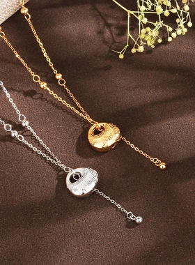 s925纯银小福坨项链女士流苏圆珠招财纳福金坨锁骨链新中式送礼物