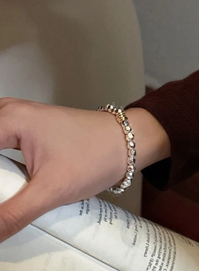 S925银韩版小众设计感复古时髦金银撞色手链韩版韩式风简约首饰品