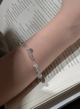 S925纯银韩版小众设计感海蓝宝闪光手链韩系清新简约首饰品