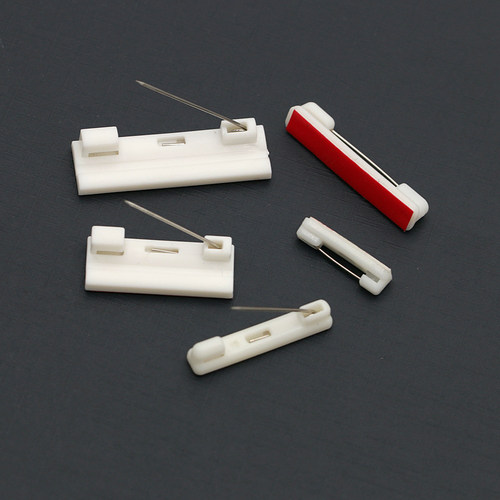 塑料别针平底可粘贴带背胶工牌安全别针黑白胸针徽章胸牌材料配件 - 图3