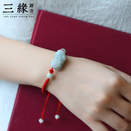貔貅手链男士翡翠玉石手串女款本命年转运珠皮丘红绳手工编织礼物 - 图0