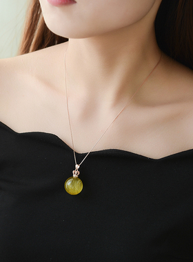 金发晶转运珠吊坠纯银皇冠送银链