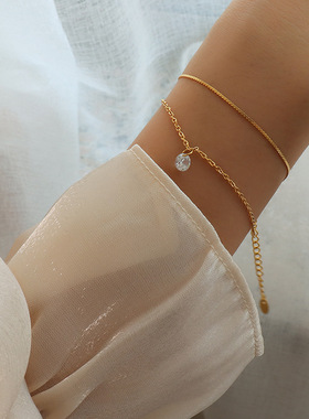 marka法国bracelet轻奢双层带钻锆石手链钛钢18k金手链饰品