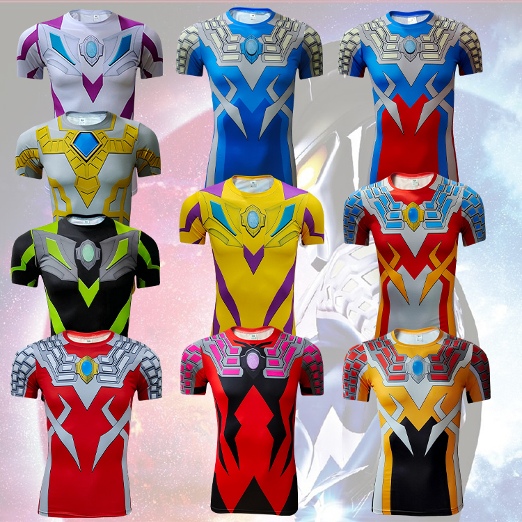 光辉赛罗衣服 奥特曼紧身衣童装圆领T恤速干 黑暗 日冕 无限赛罗 - 图1
