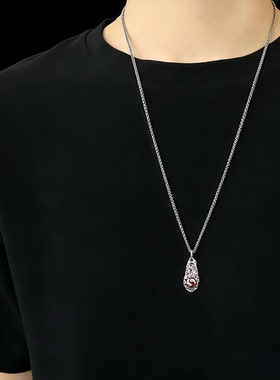 道家纯银金光篆太极吊坠朱砂项链