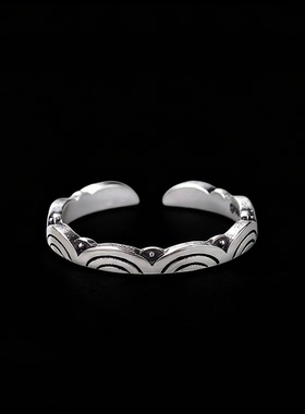 道家s925纯银复古亚光祥云戒指