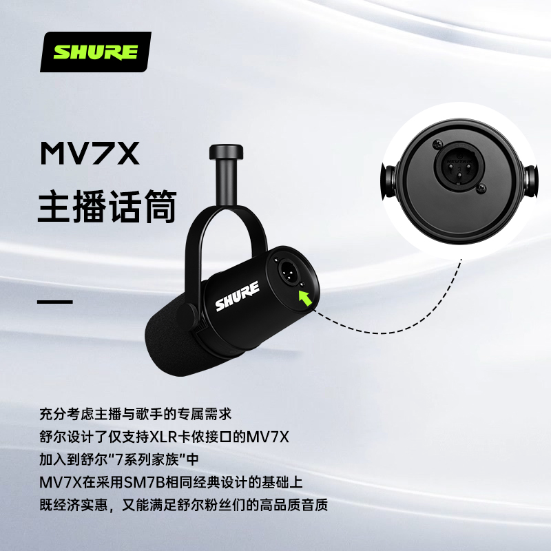 Shure/舒尔 MV7X动圈麦克风手机电脑主播直播录音专业USB话筒正品-图1