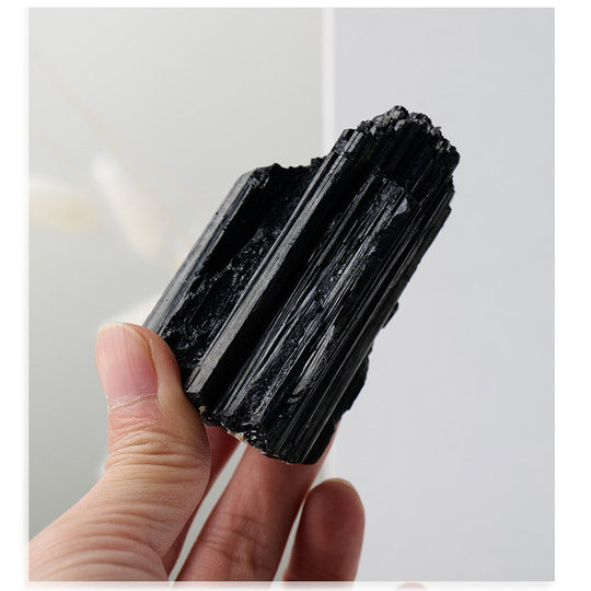 天然水晶原石黑碧玺矿石摆件装饰北欧风格原矿教学标本裸石净化