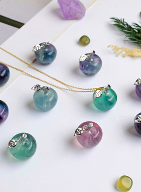 天然彩萤石雕刻平安果男女款项链