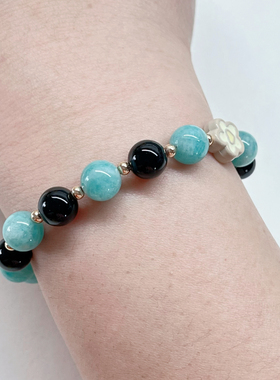 雅聿原创天然天河石黑玛瑙樱花玉髓星星手串招财招桃花勇气少女风