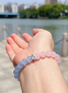 冰海蓝玉髓粉玉髓原创仙女INS风小众清新手串手链招桃花智慧粉蓝