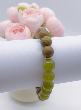 天然岫玉绿檀木手串手链小众设计简约精致高级情侣百搭显白礼物夏
