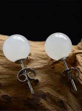 白玉925银镶嵌耳坠首饰