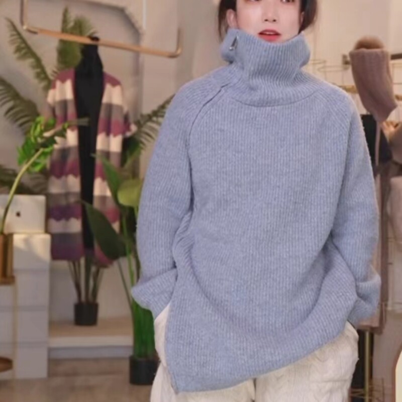 羊范2024秋冬新款100%羊毛女半高领纯色侧边拉链开衫加厚针织衫,淘宝优惠券,粉丝福利购,淘宝优惠卷