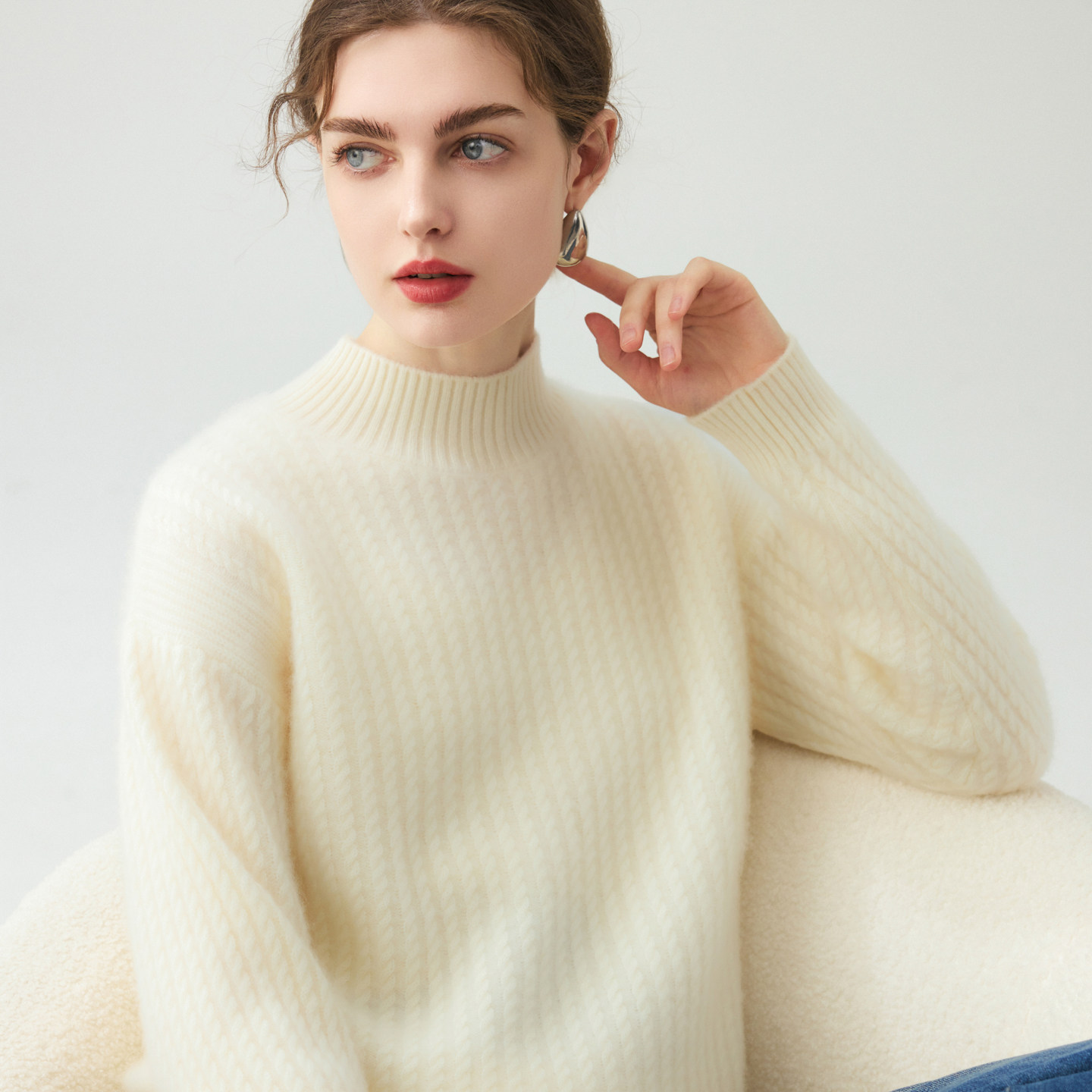 重工双股加厚baby山羊绒针织衫女士半高领扭花内搭打底衫软糯亲肤,淘宝优惠券,粉丝福利购,淘宝优惠卷