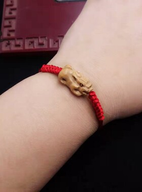 桃木貔貅本命年红绳手链脚链