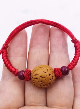 朱砂桃核防惊吓五彩红绳手链脚链