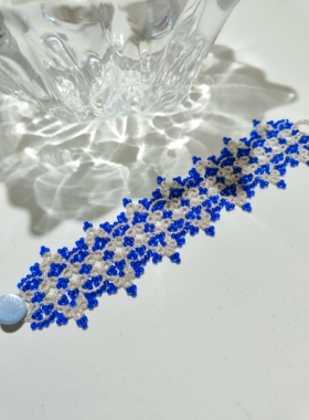 梭编手链成品宽版显白 纯手工定制宴会轻奢宝蓝色小众设计感 腕带