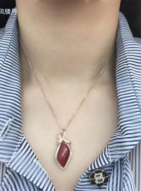 日本牛血色有机宝石心形吊坠爱心
