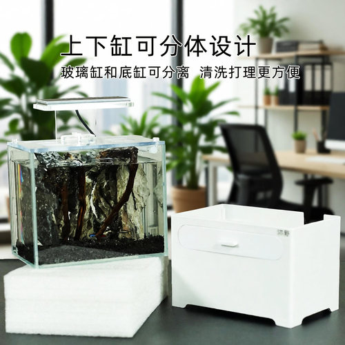 沐野漾沐野微缸迷你底滤小鱼缸小型桌面超白玻璃缸斗鱼海水生态缸 - 图0