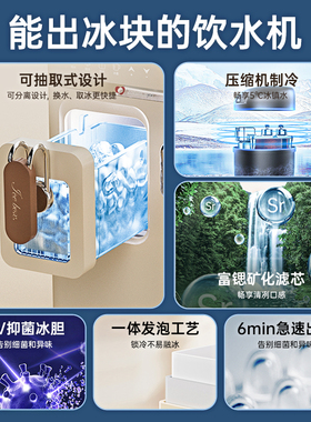 美国卓朗制冰饮水机一体机即热台式制冷冰水家用直饮开水冰块桌面