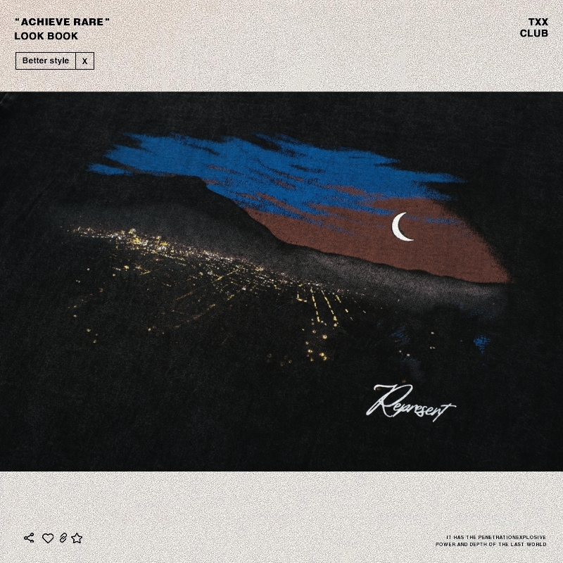 Represent复古夜景印花Vintage高街做旧美式休闲男女宽松短袖T恤 - 图2