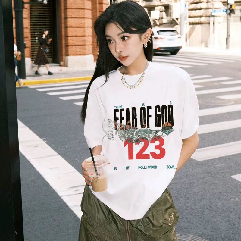 FEAR OF GOD x RRR123联名款字母印花FOG美式高街男女宽松短袖T恤 - 图2