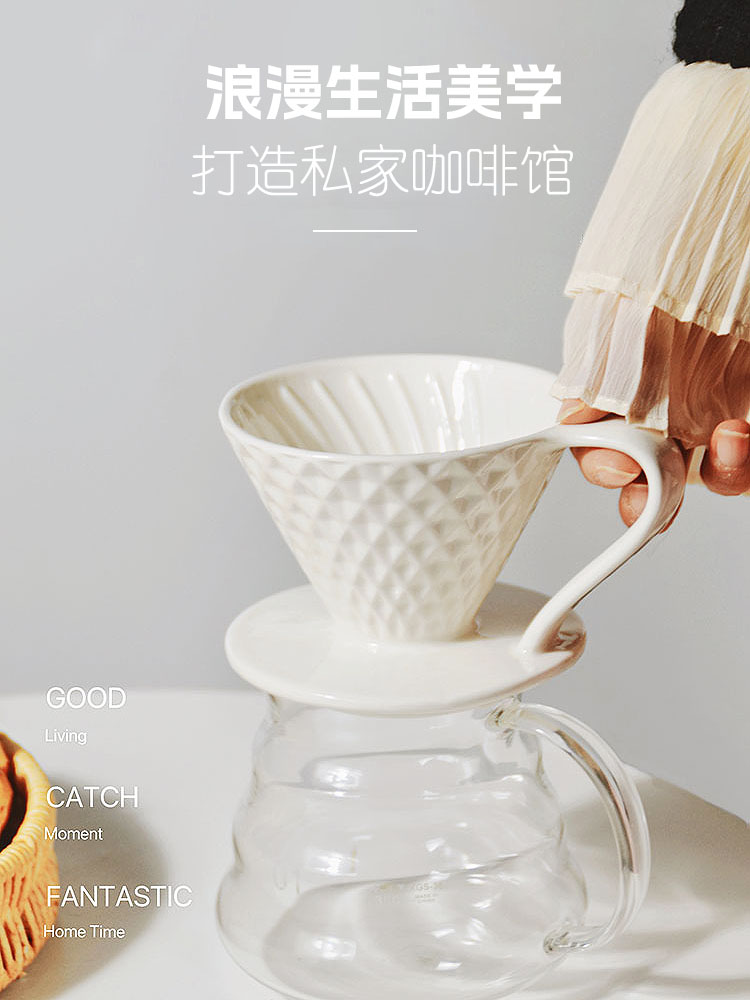 V60陶瓷咖啡滤杯锥形单孔螺纹滤杯滴滤冲杯家用 手冲咖啡套装组合 - 图0