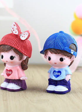 创意兔帽情侣家居桌面装饰摆饰 卡通树脂工艺品汽车车载娃娃摆件