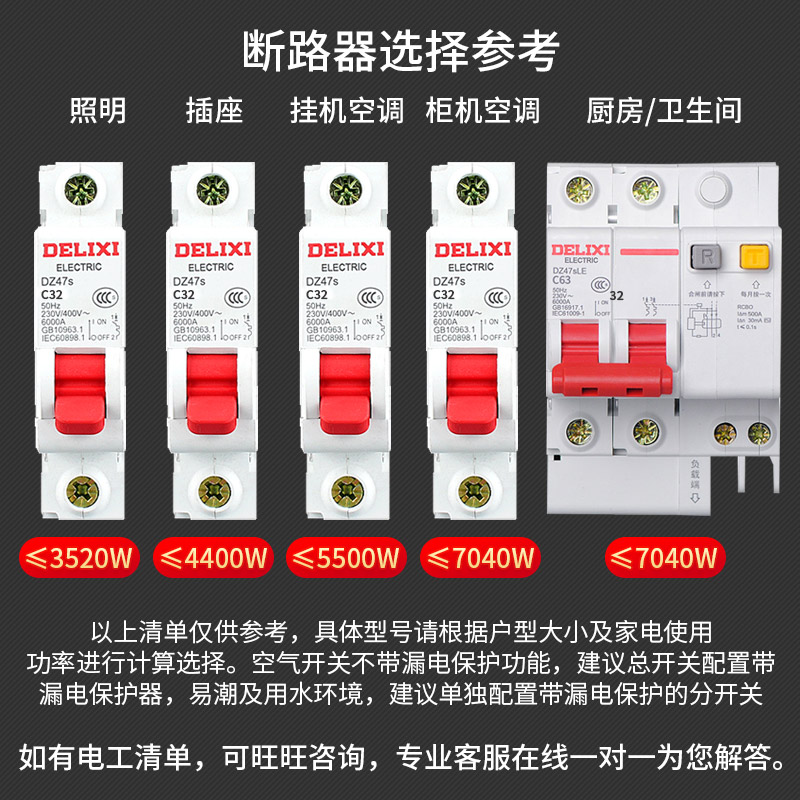 德力西小型断路器漏电保护器DZ47-63A保护电闸家用总开空气开关 - 图2