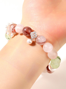 【原矿红胶花】天然红胶花白贝珠四叶草手链 复古风国湖风新中式