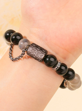 天然灰月光石银耀石回纹圆柱手链男款时尚百搭单圈手串小众高级感