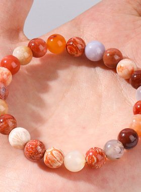 天然玉化珊瑚玉手链原矿老料单圈圆珠设计 百搭不挑人男女送礼物