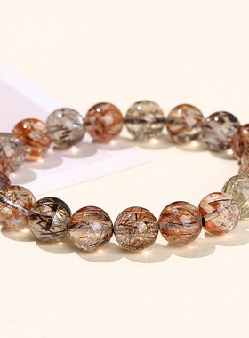 天然黑金超七手链云母共生发丝黑色钛晶能量水晶霸气招财款男女款