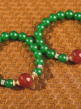 新中式鸿运当头大号圆珠手链帝王绿色玉髓红玛瑙转运珠情侣手链