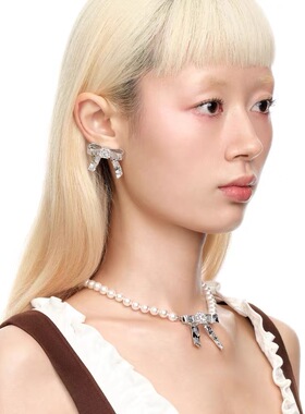 锡纸蝴蝶结珍珠项链春夏新款