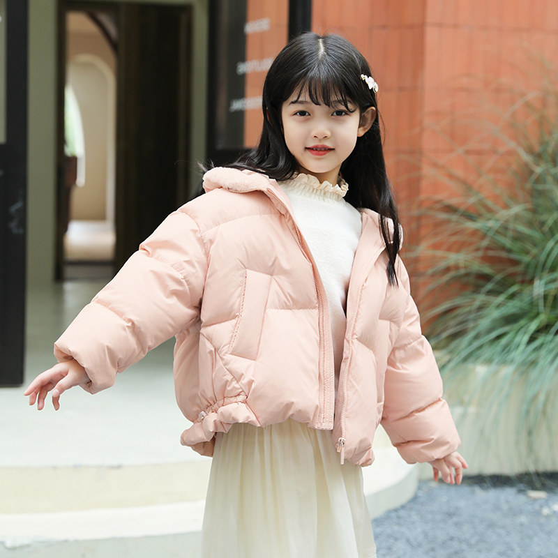 康衣儿女童羽绒服短款2024冬季新款90绒儿童装羽绒服外套[送手套]